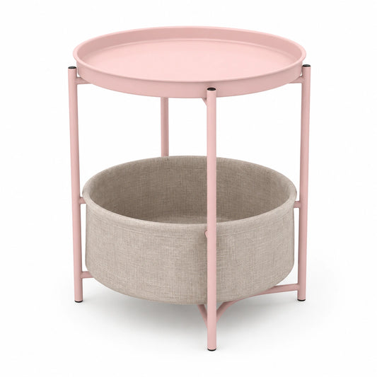 table-de-nuit-ronde-avec-rangement-integre-rose-poudre-et-tissu-gris-qgyzey1576mt